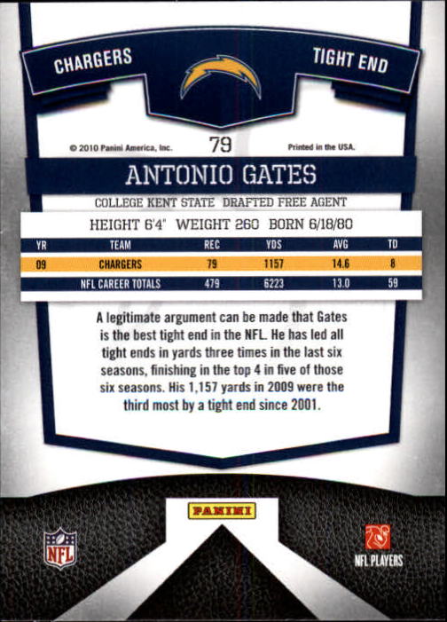 2010 Donruss Elite #79 Antonio Gates back image