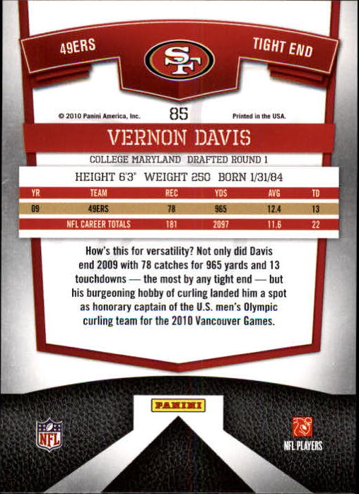 2010 Donruss Elite #85 Vernon Davis back image