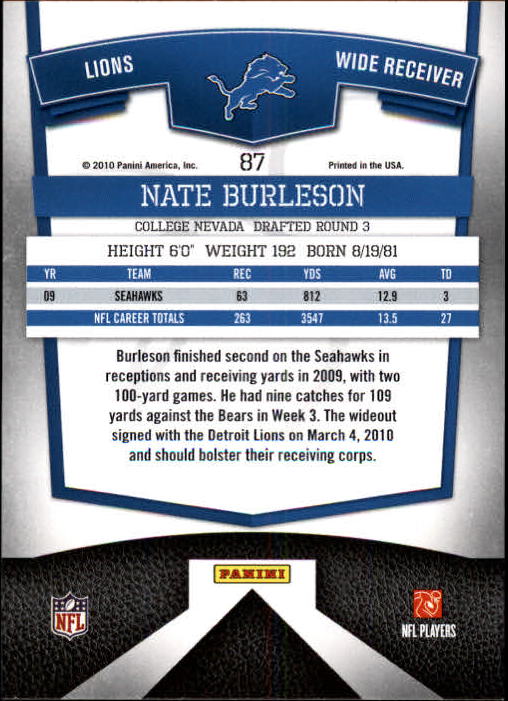 2010 Donruss Elite #87 Nate Burleson back image