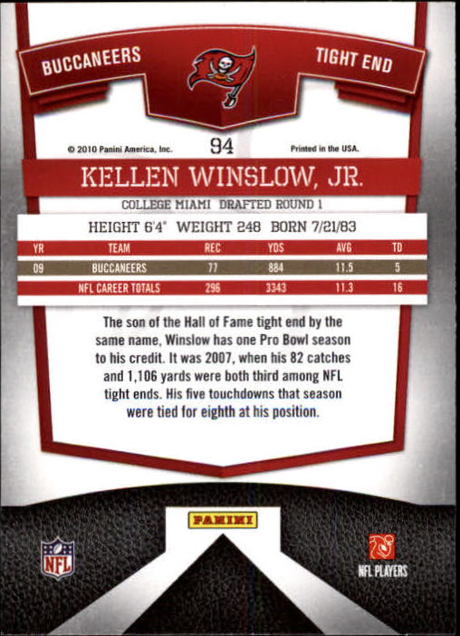 2010 Donruss Elite #94 Kellen Winslow Jr. back image