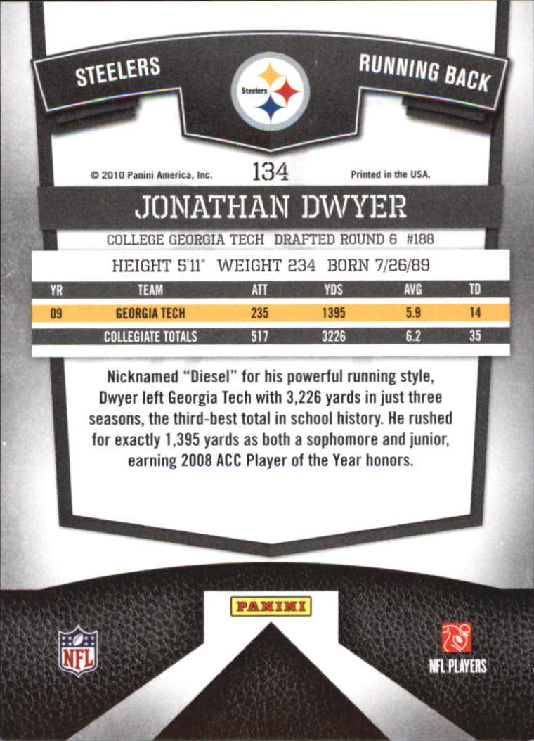 2010 Donruss Elite #134 Jonathan Dwyer RC back image