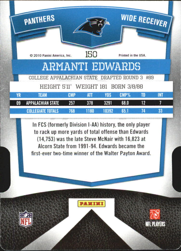 2010 Donruss Elite #150 Armanti Edwards RC back image