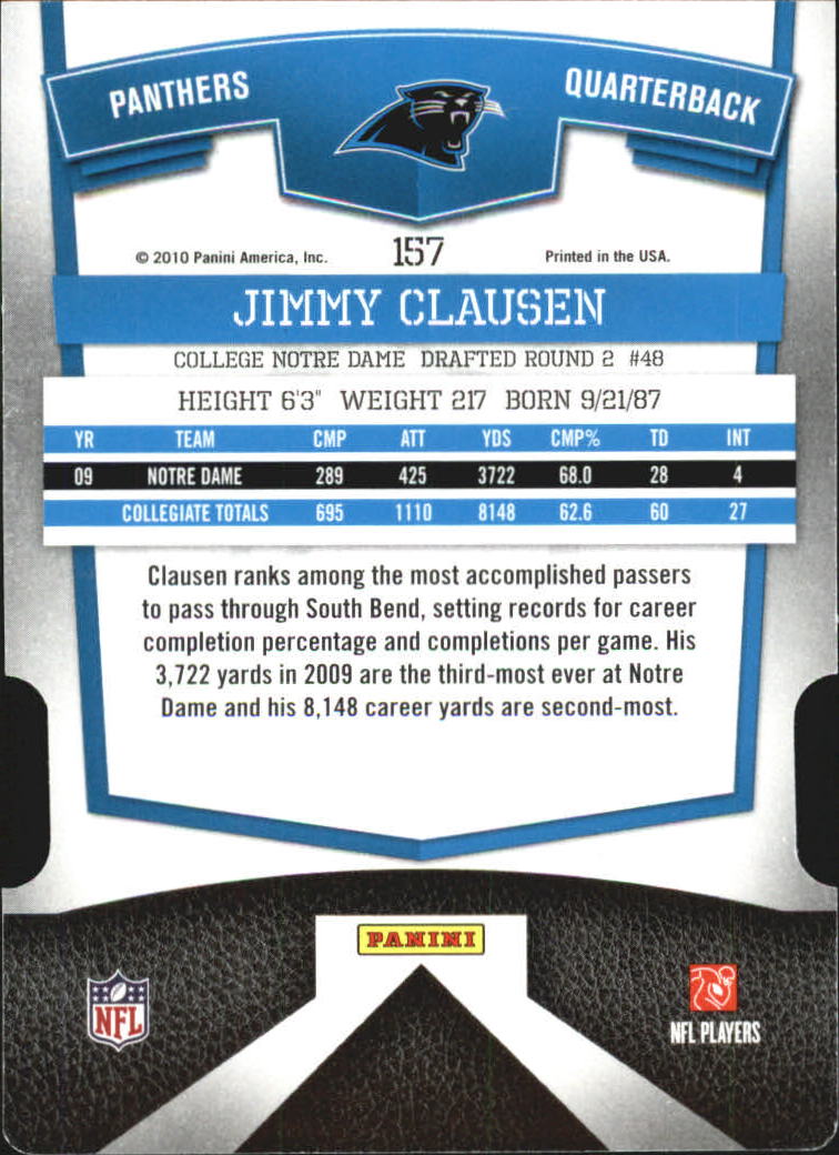 2010 Donruss Elite #157 Jimmy Clausen RC back image