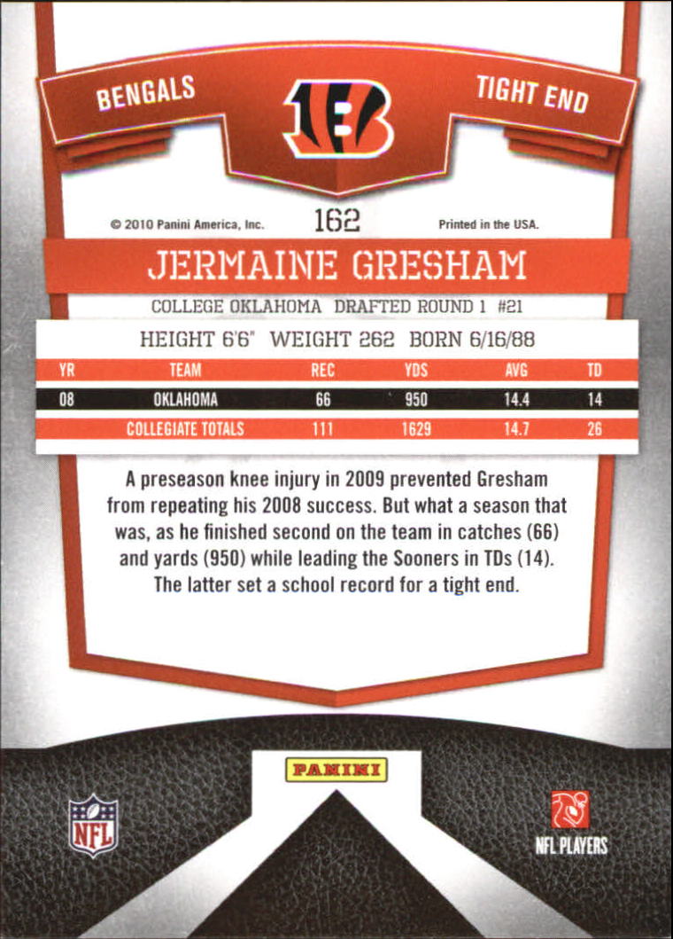 2010 Donruss Elite #162 Jermaine Gresham RC back image