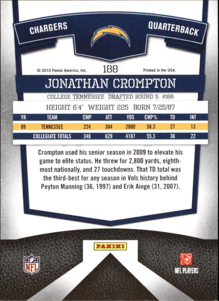 2010 Donruss Elite #188 Jonathan Crompton RC back image