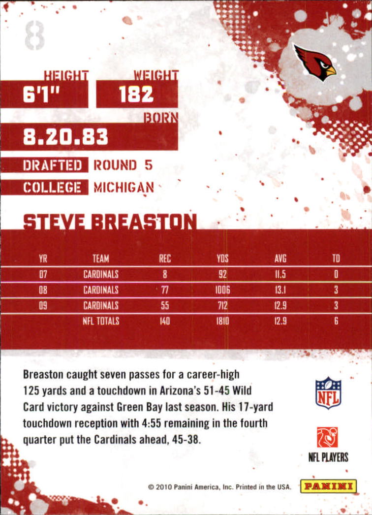2010 Score #8 Steve Breaston back image