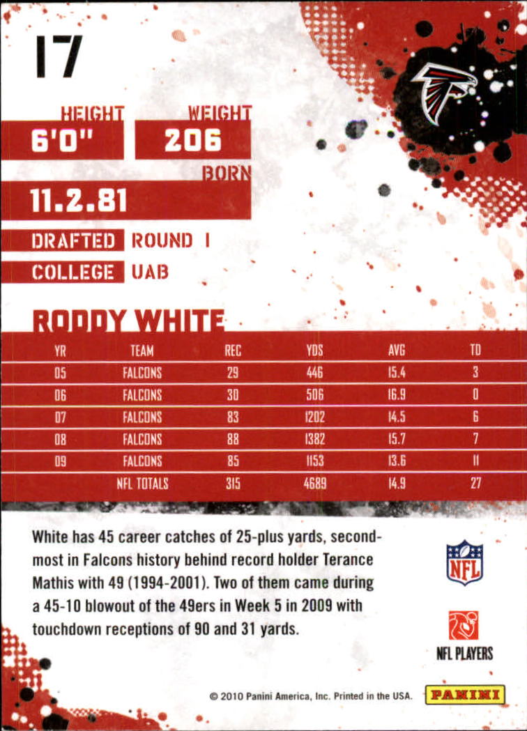2010 Score #17 Roddy White back image