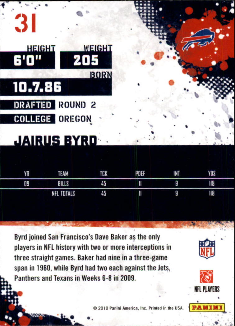 2010 Score #31 Jairus Byrd back image