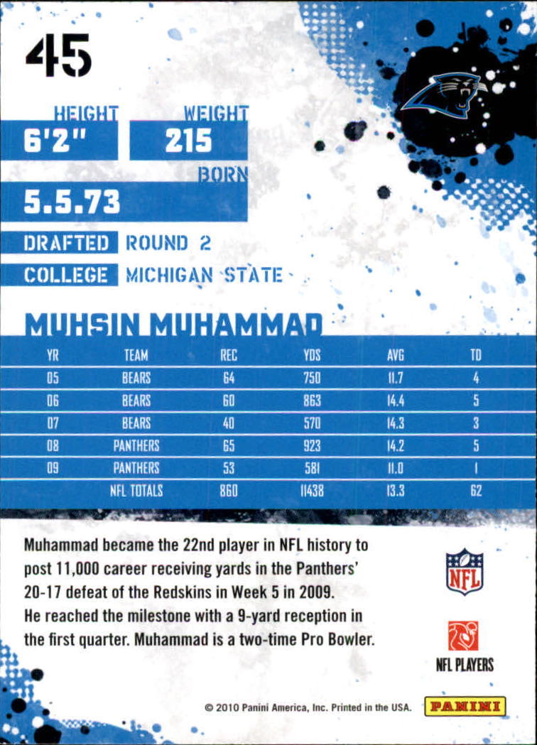 2010 Score #45 Muhsin Muhammad back image