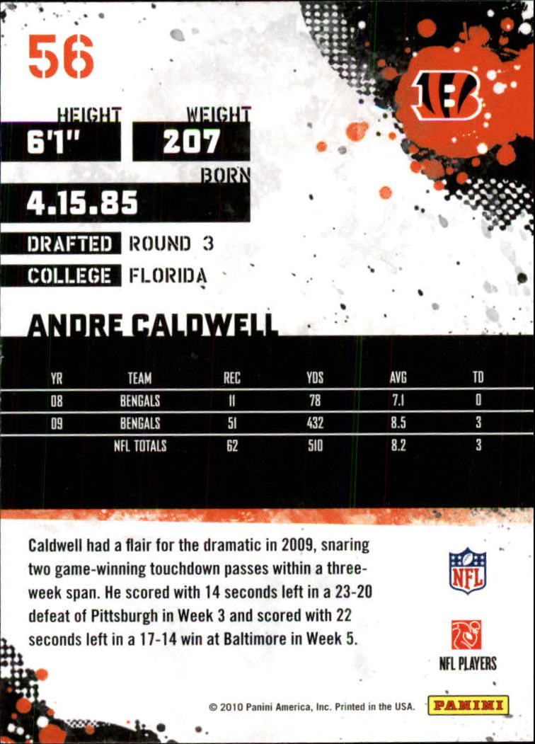 2010 Score #56 Andre Caldwell back image