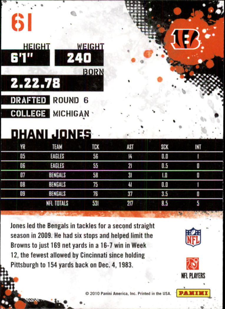 2010 Score #61 Dhani Jones back image
