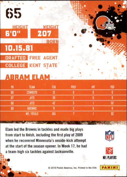 2010 Score #65 Abram Elam RC back image