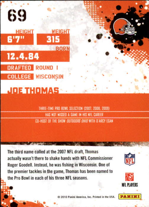 2010 Score #69 Joe Thomas back image