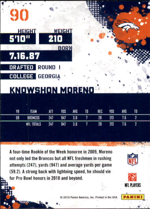 2010 Score #90 Knowshon Moreno back image