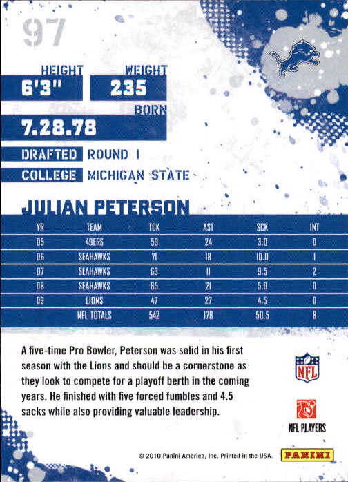 2010 Score #97 Julian Peterson back image