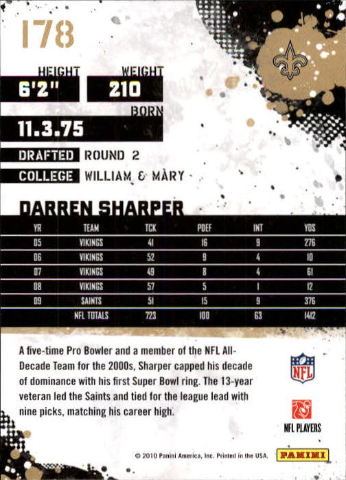 2010 Score #178 Darren Sharper back image