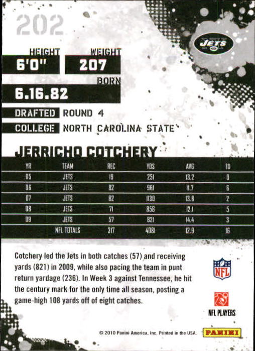 2010 Score #202 Jerricho Cotchery back image