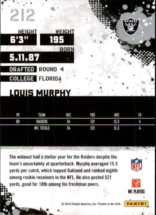 2010 Score #212 Louis Murphy back image