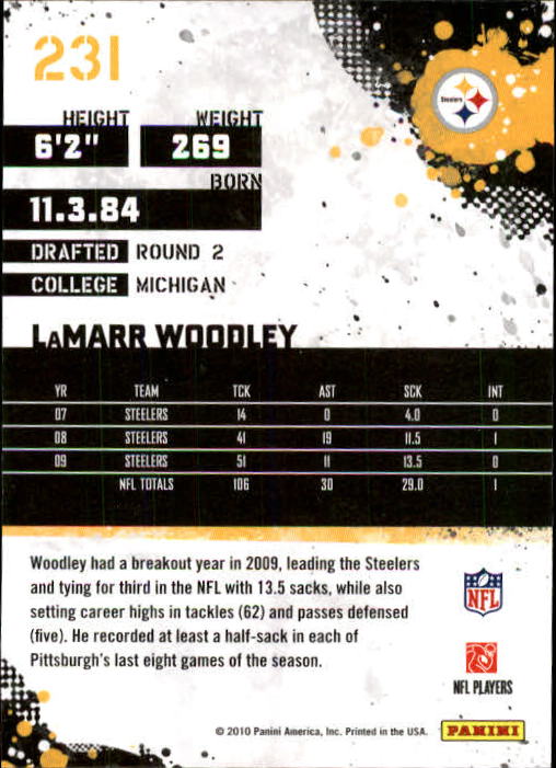 2010 Score #231 LaMarr Woodley back image
