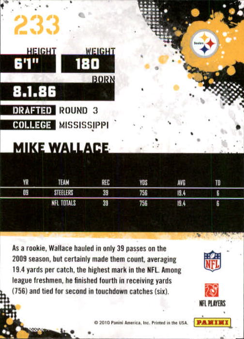 2010 Score #233 Mike Wallace back image