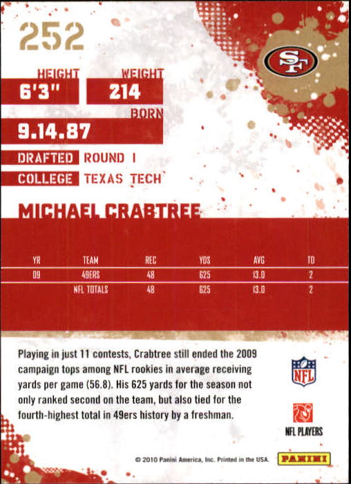 2010 Score #252 Michael Crabtree back image