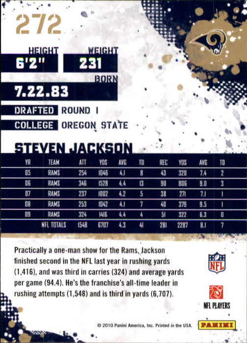 2010 Score #272 Steven Jackson back image