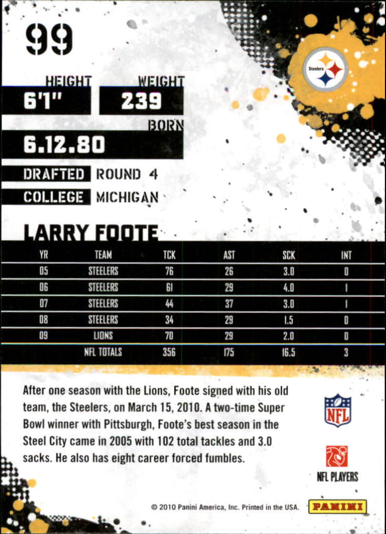 2010 Score Glossy #99 Larry Foote back image