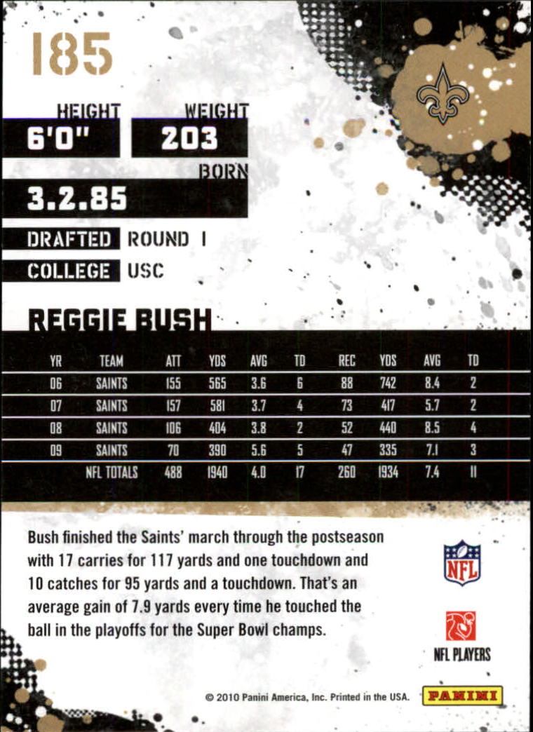 2010 Score Glossy #185 Reggie Bush back image