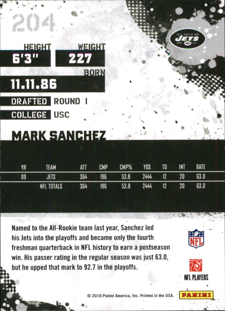 2010 Score Glossy #204 Mark Sanchez back image