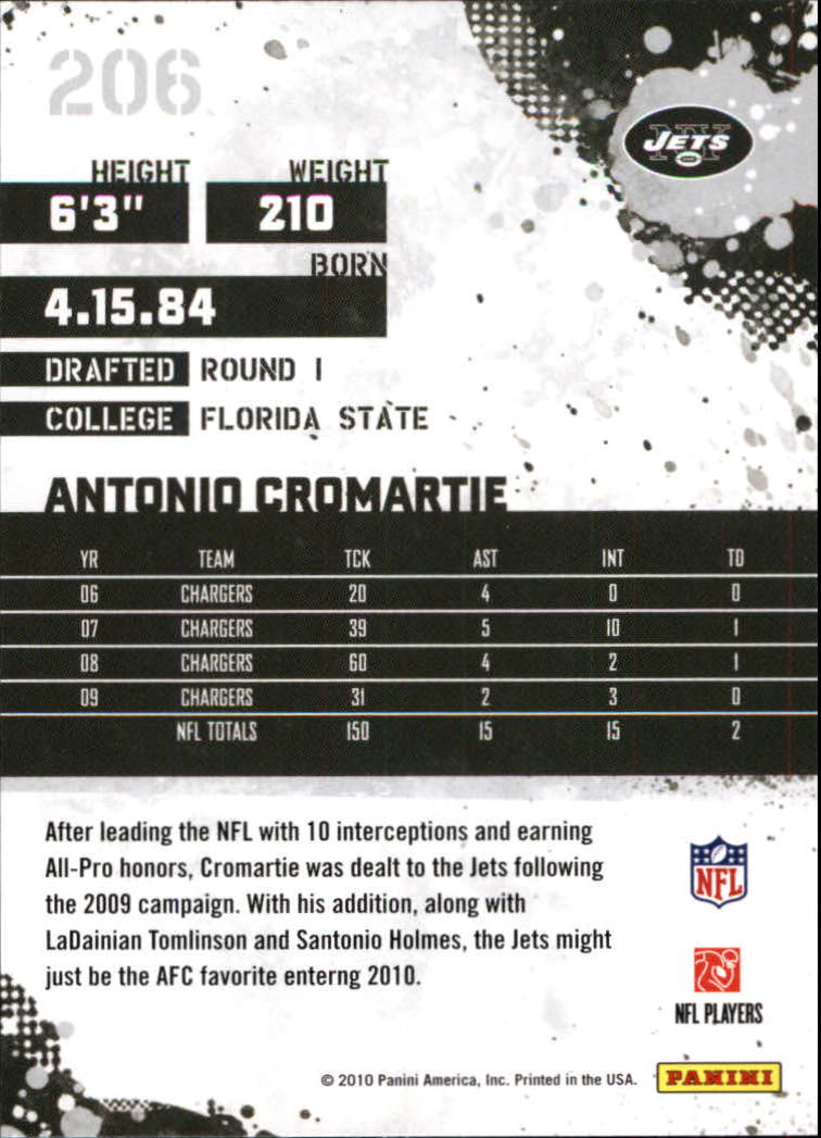 2010 Score Glossy #206 Antonio Cromartie back image