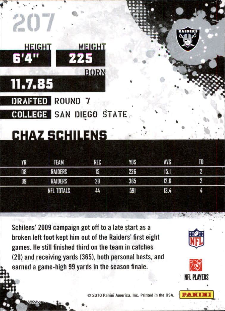 2010 Score Glossy #207 Chaz Schilens back image