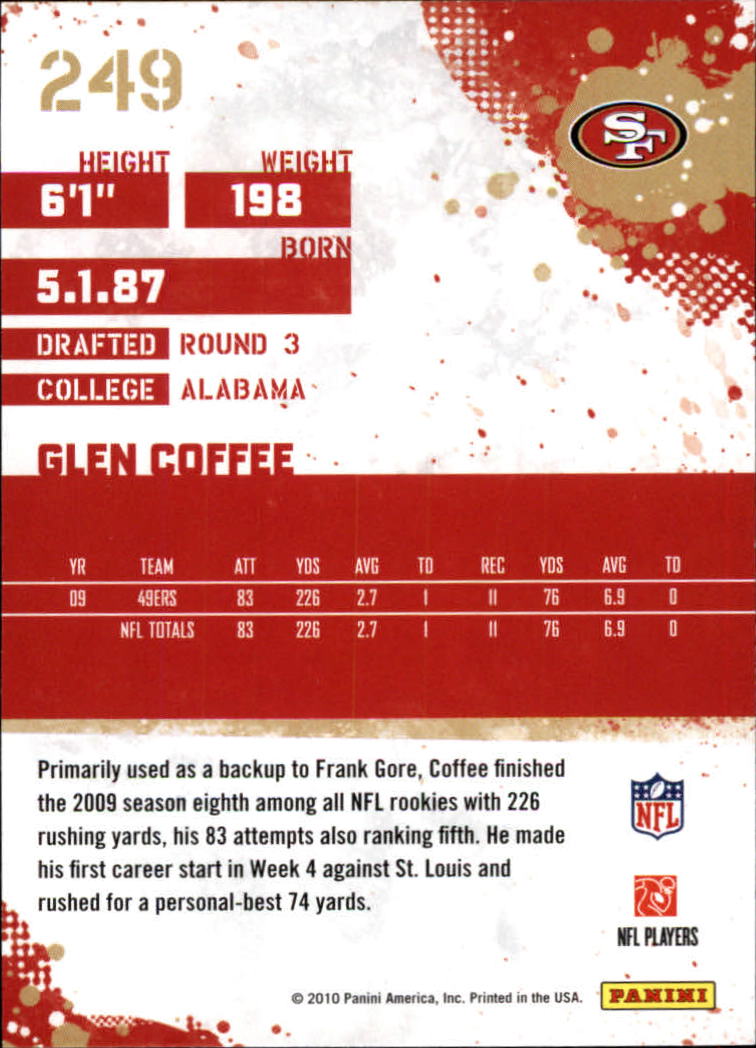 2010 Score Glossy #249 Glen Coffee back image
