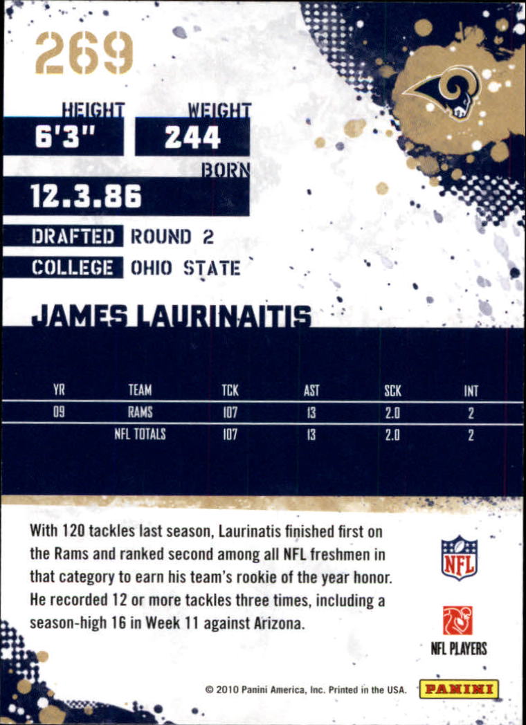 2010 Score Glossy #269 James Laurinaitis back image