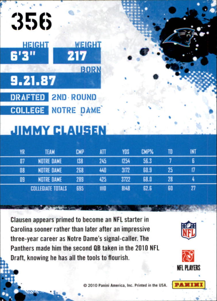 2010 Score Glossy #356 Jimmy Clausen back image