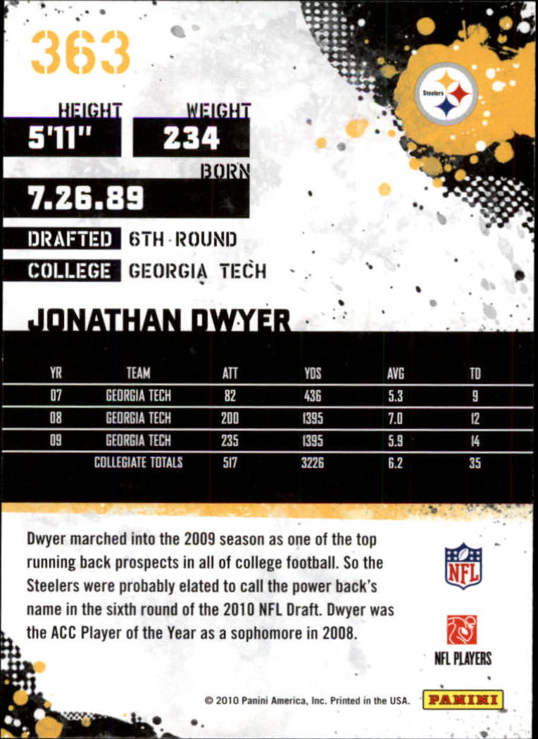 2010 Score Glossy #363 Jonathan Dwyer back image