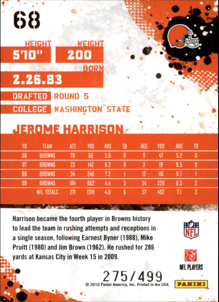 2010 Score Scorecard #68 Jerome Harrison back image