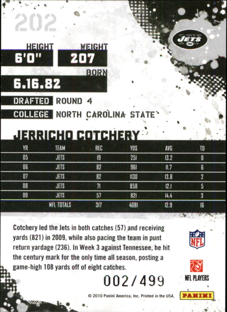 2010 Score Scorecard #202 Jerricho Cotchery back image