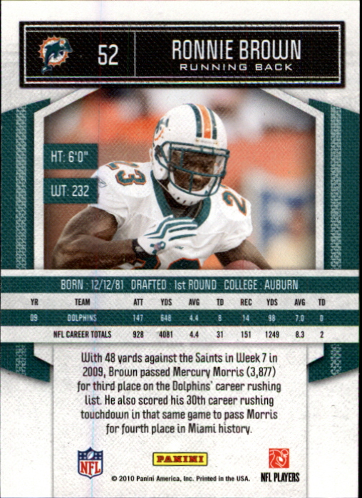 2010 Classics #52 Ronnie Brown back image