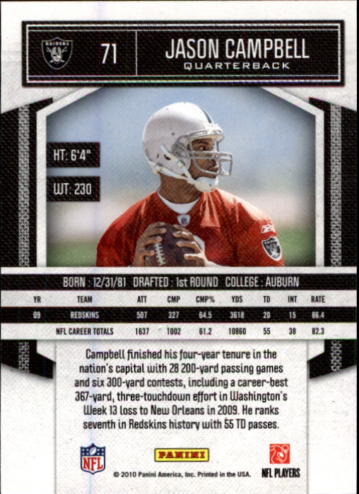 2010 Classics #71 Jason Campbell back image