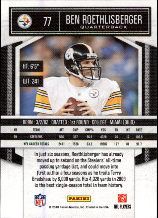 2010 Classics #77 Ben Roethlisberger back image