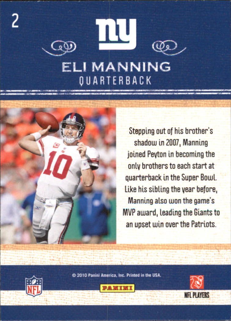 2010 Classics Dress Code #2 Eli Manning back image