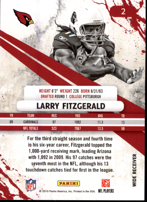 2010 Rookies and Stars #2 Larry Fitzgerald back image