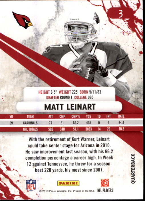 2010 Rookies and Stars #3 Matt Leinart back image