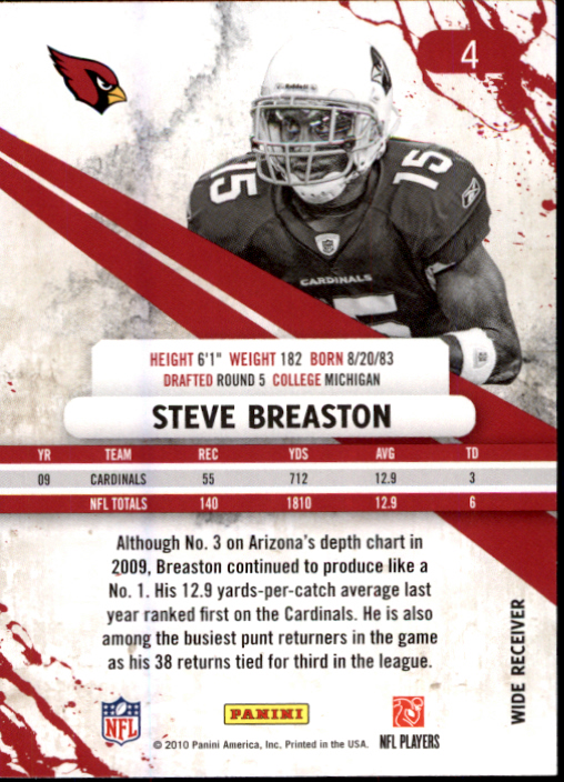 2010 Rookies and Stars #4 Steve Breaston back image