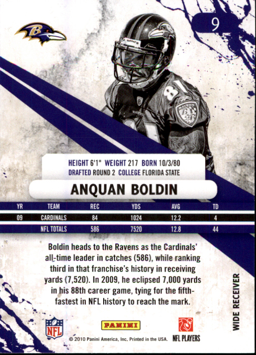 2010 Rookies and Stars #9 Anquan Boldin back image