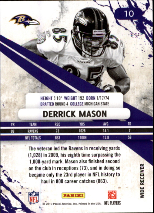 2010 Rookies and Stars #10 Derrick Mason back image