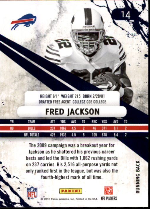 2010 Rookies and Stars #14 Fred Jackson back image