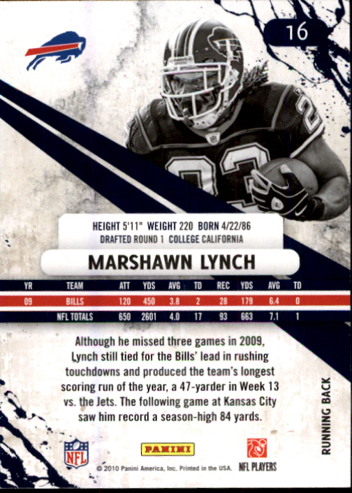 2010 Rookies and Stars #16 Marshawn Lynch back image