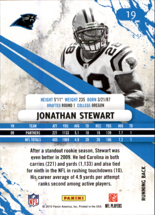 2010 Rookies and Stars #19 Jonathan Stewart back image