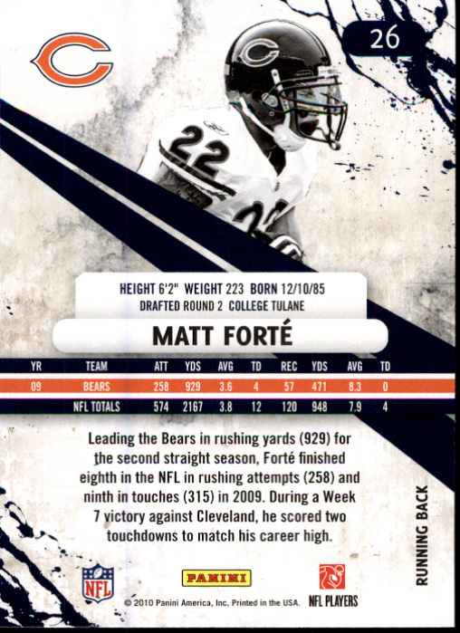 2010 Rookies and Stars #26 Matt Forte back image